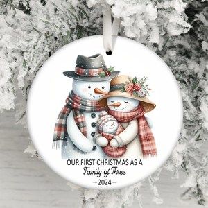 Family Of Three 2024 Ornament Png Round Christmas Holiday Family Ornament